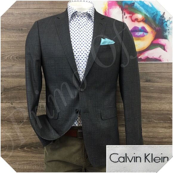 CALVIN KLEIN Mens Blazer Sport Coat Casual Jacket‎ Size 40R Wool Silk Suit